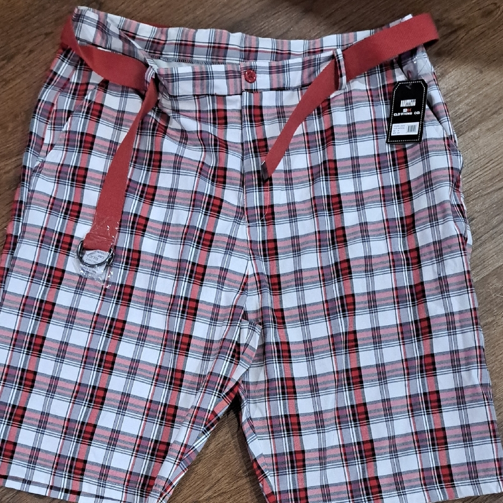 Red Plaid Shorts with Belt